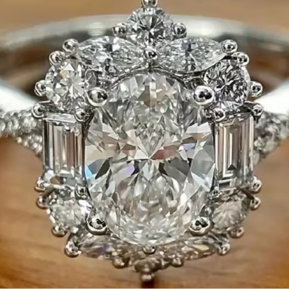 Stunning Silver plated Diamond Cluster Ring